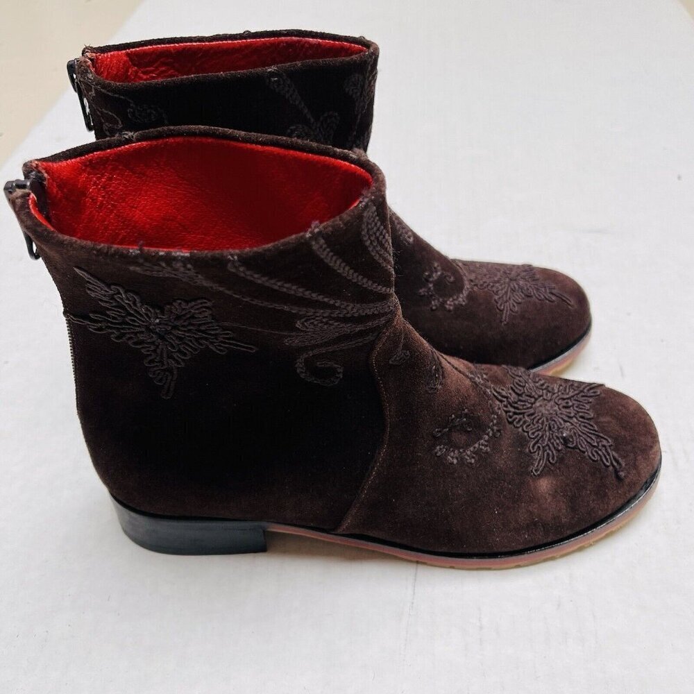 Artemis Boots Booties Shoes Women 37 US 7 7.5 Brown Floral Design Red Interior